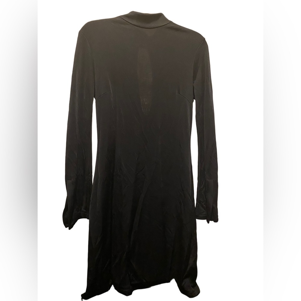Open Back Long Sleeve Knit Midi Dress in Black